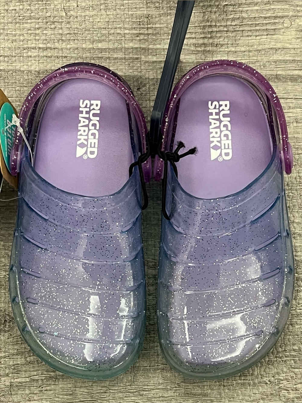 Rugged Shark Glitter Clog Adjustable Strap Unisex Kids Sandal US 9 Purple/Blue